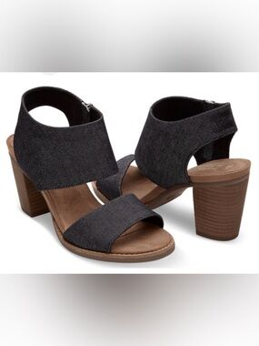 Toms Black Majorka heeled sandals side zip size 7.5